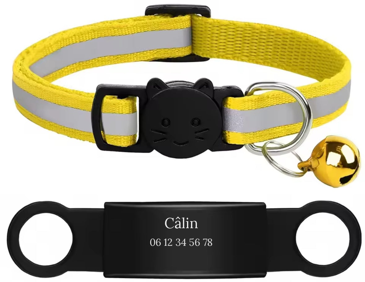 Collier chat jaune personnalisé